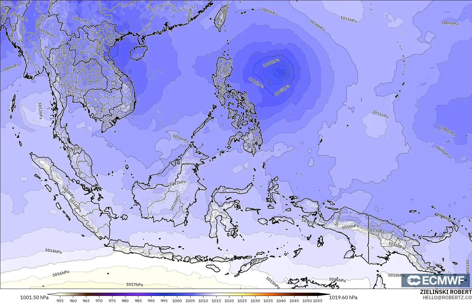 ECMWF IFS 0.25° modelo - Sudeste Asiático, Presión