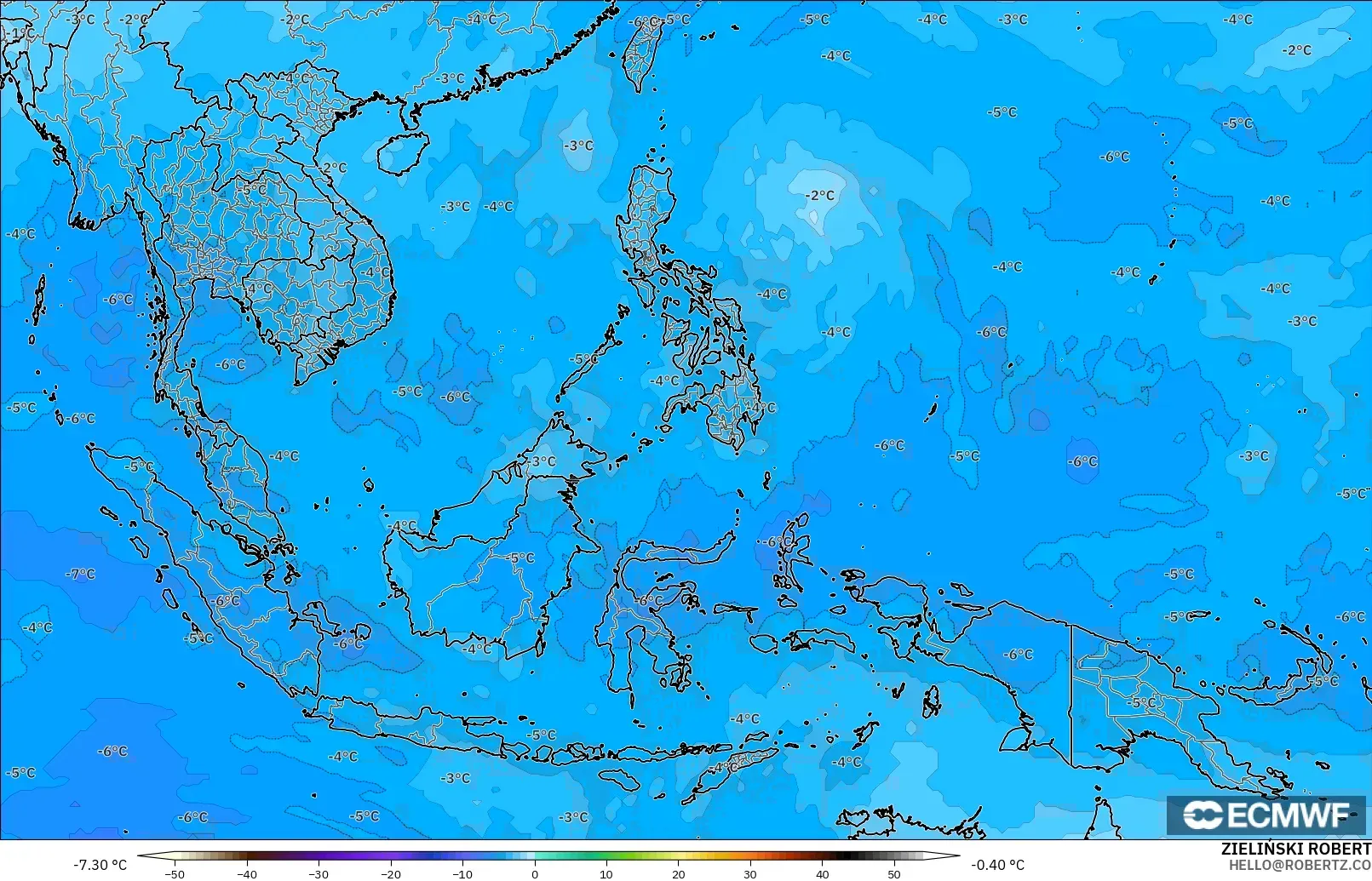 ECMWF IFS 0.25° modelo - Sudeste Asiático, Temperatura a 500 hPa