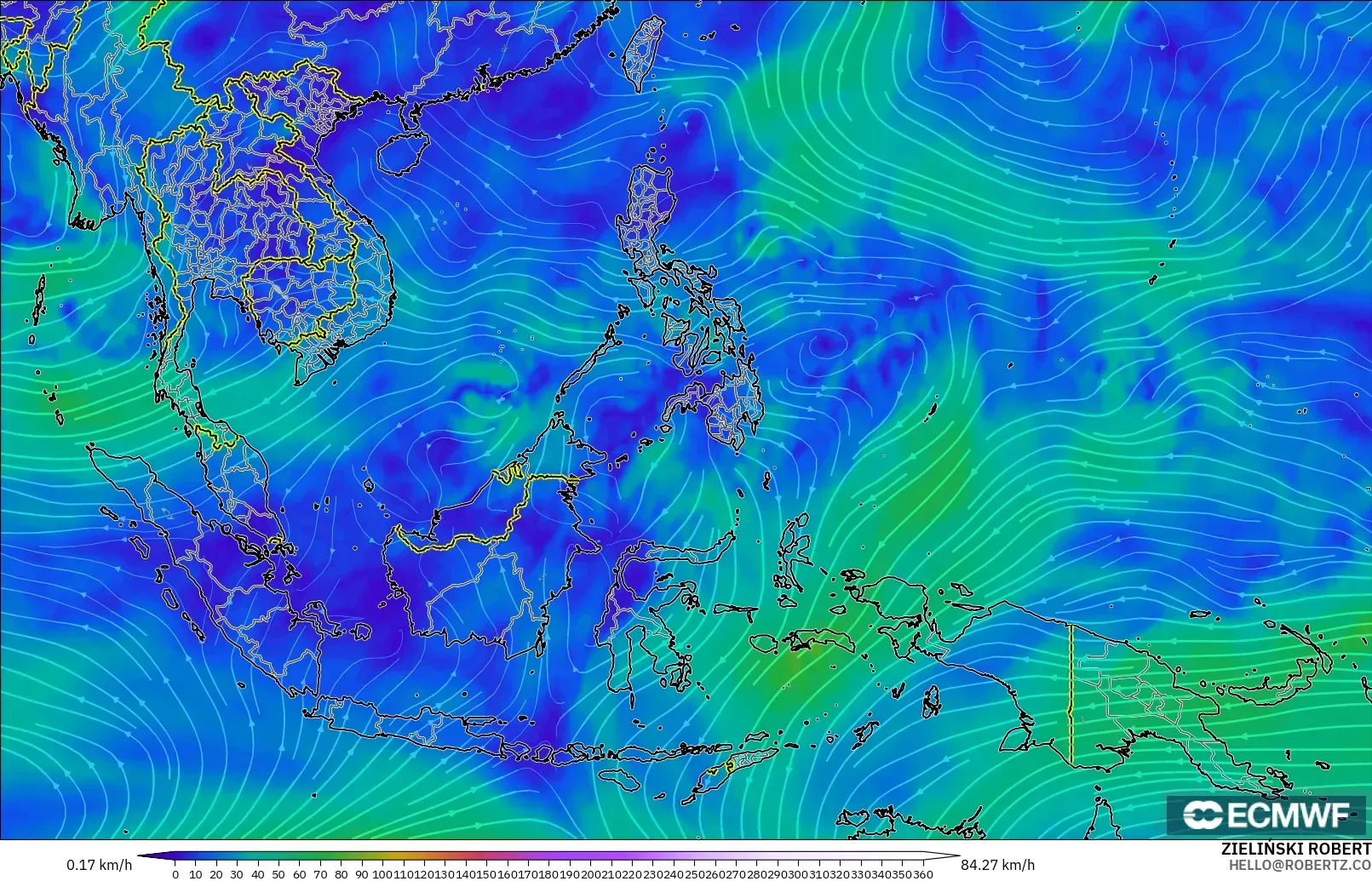 ECMWF IFS 0.25° modelo - Sudeste Asiático, Viento a 300 hPa (corriente en chorro)