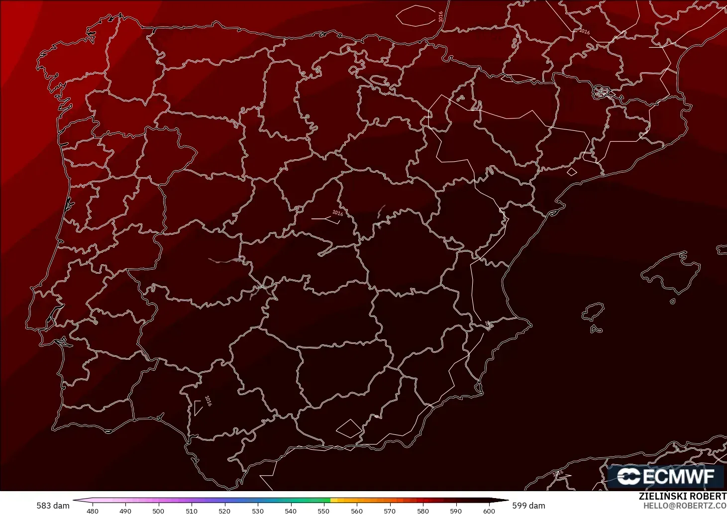 ECMWF IFS 0.25° modelo - España, Altura geopotencial a 500 hPa