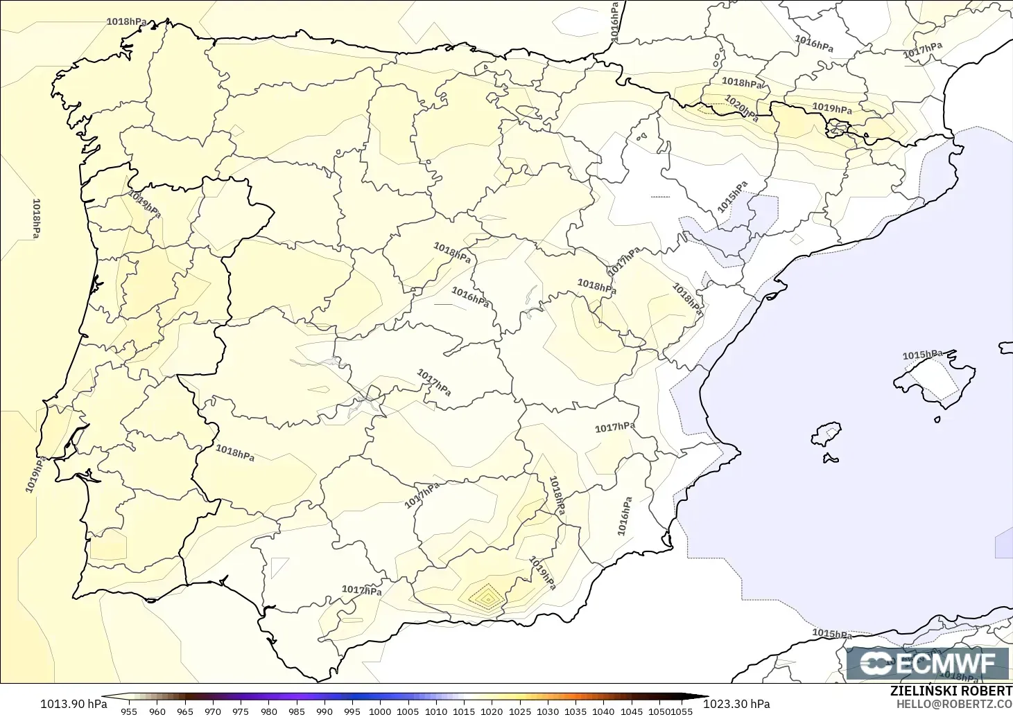 ECMWF IFS 0.25° modelo - España, Presión