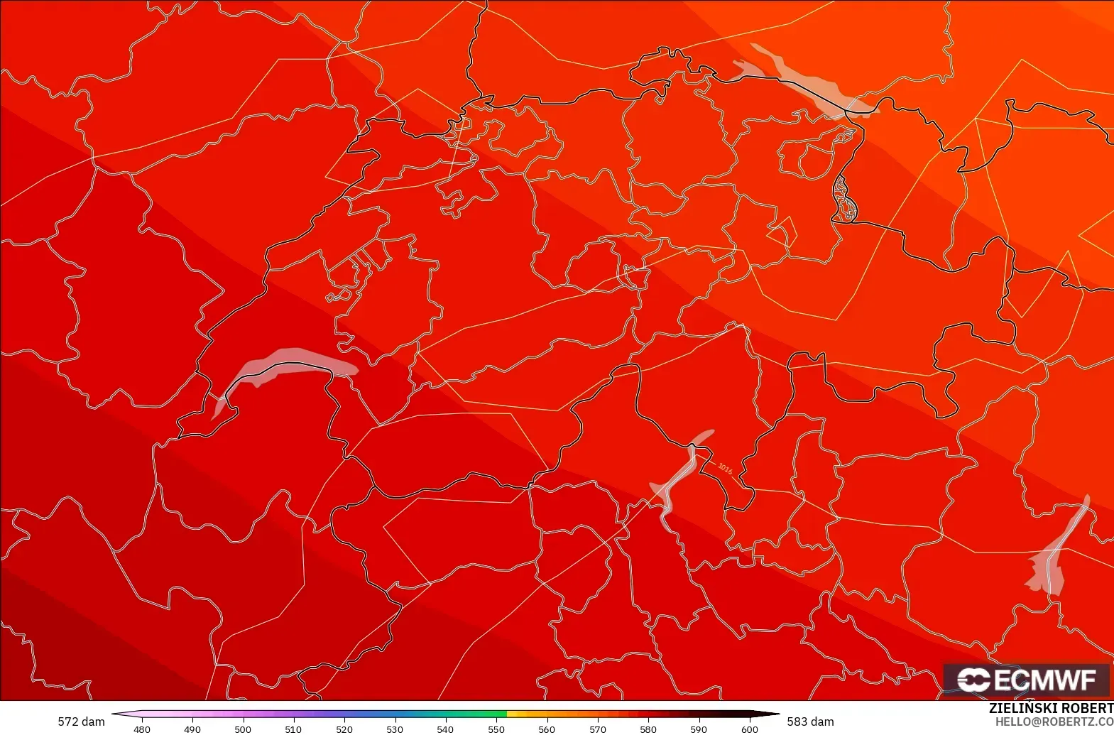 ECMWF IFS 0.25° modelo - Suiza, Altura geopotencial a 500 hPa