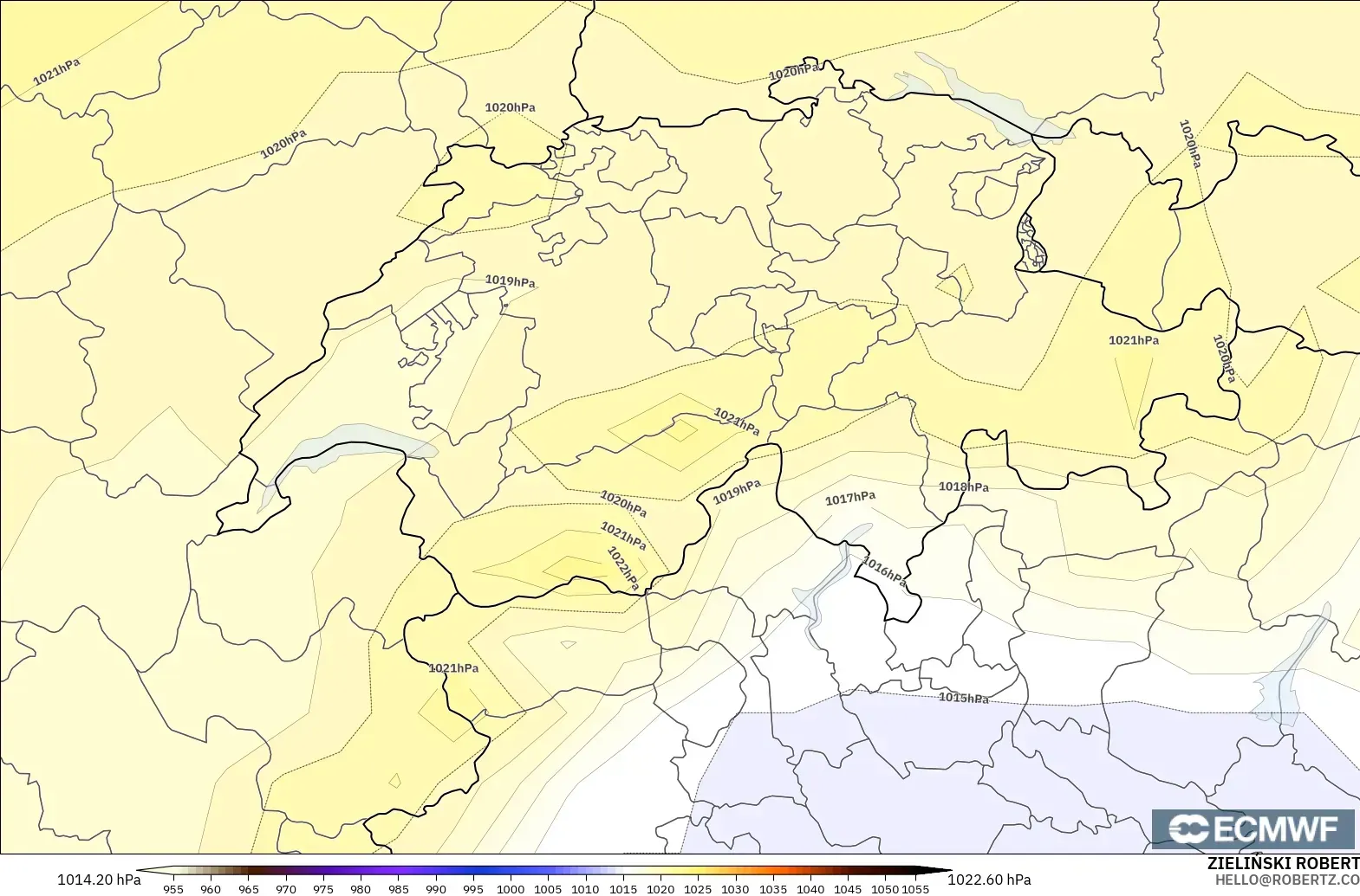 ECMWF IFS 0.25° modelo - Suiza, Presión