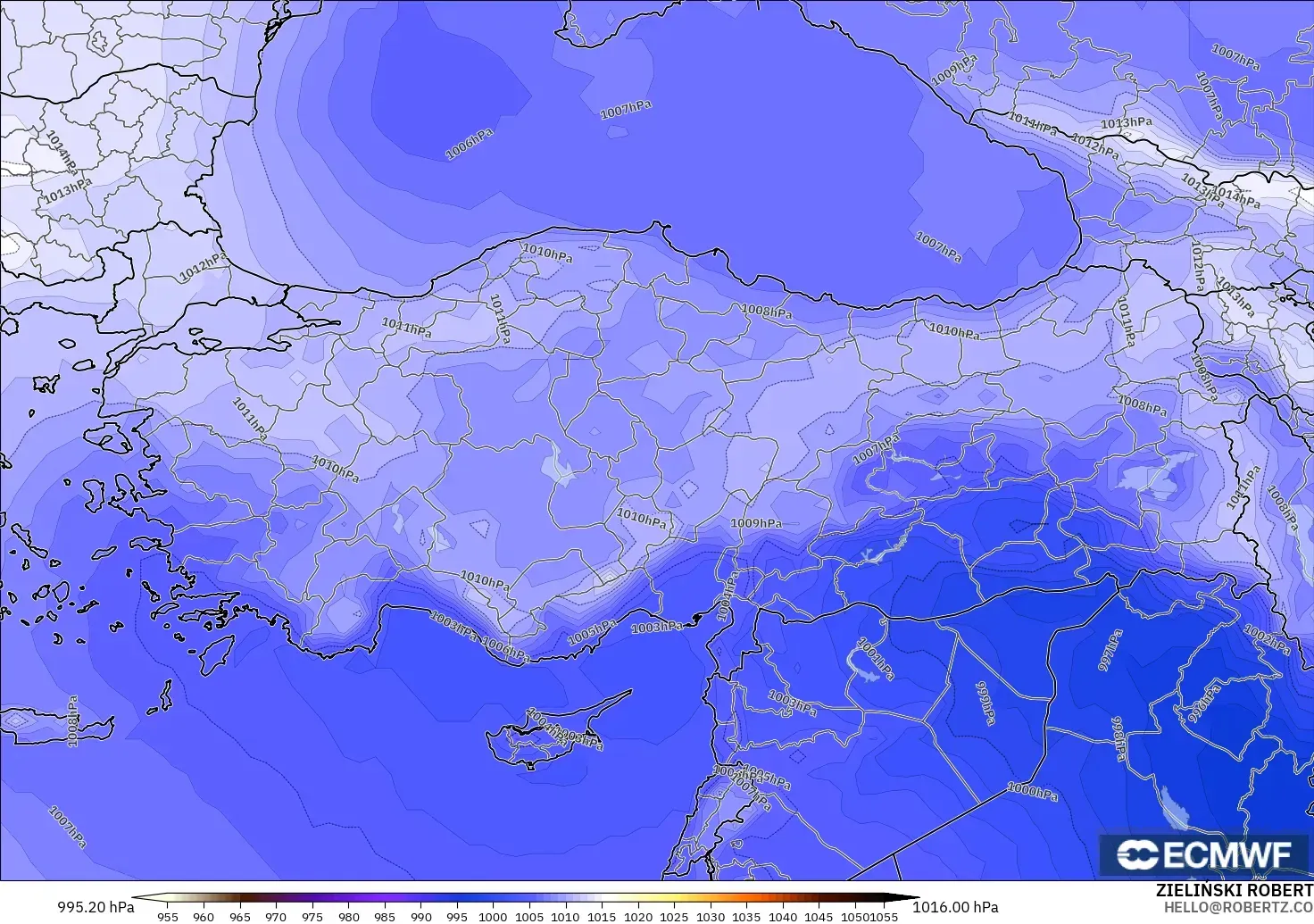 ECMWF IFS 0.25° modelo - Turquía, Presión