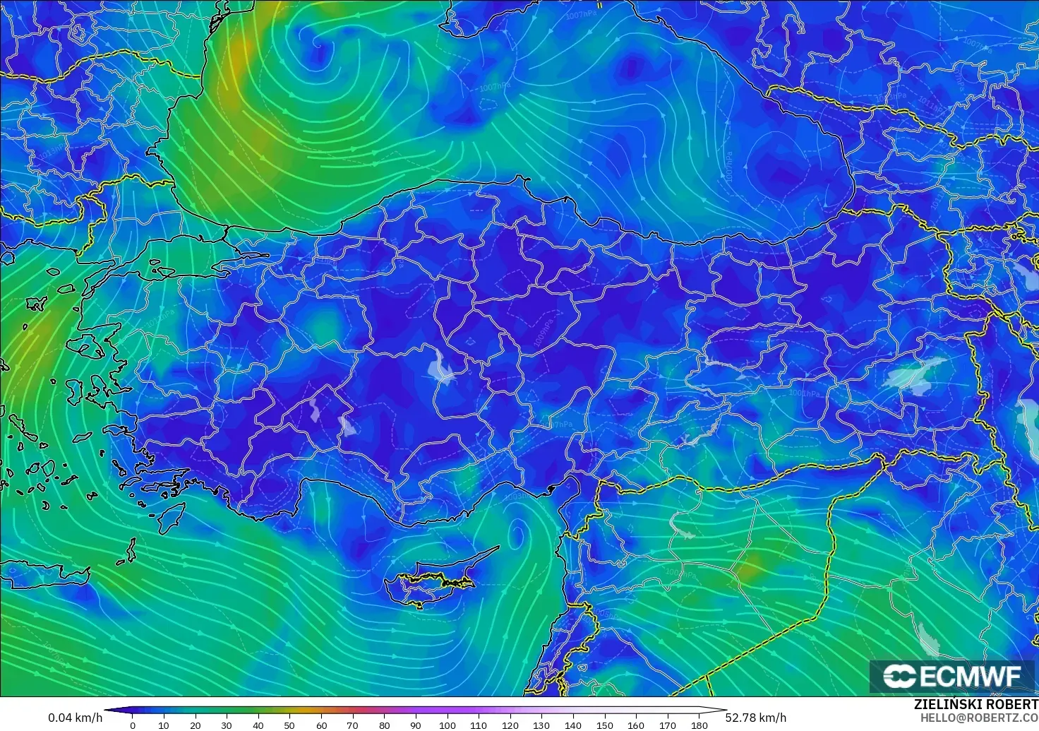 ECMWF IFS 0.25° modelo - Turquía, Viento a 10 m