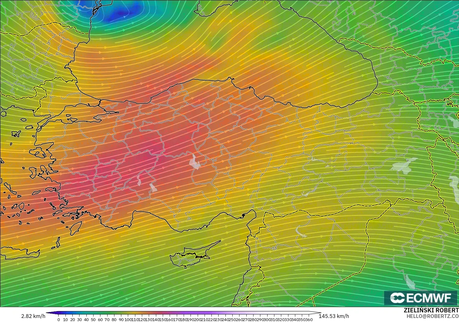 ECMWF IFS 0.25° modelo - Turquía, Viento a 300 hPa (corriente en chorro)