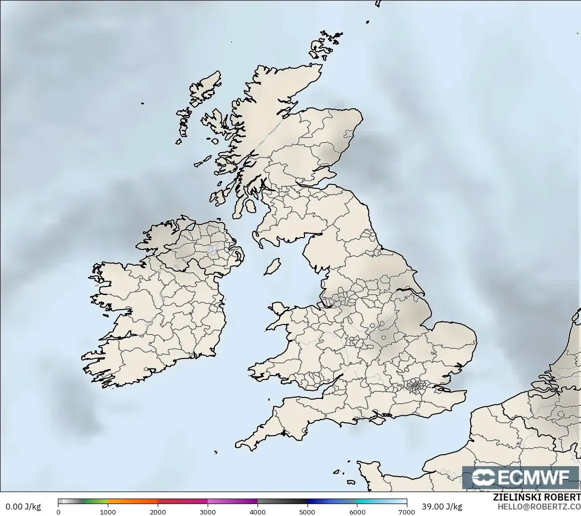 ECMWF IFS 0.25° modelo - Reino Unido, CAPE