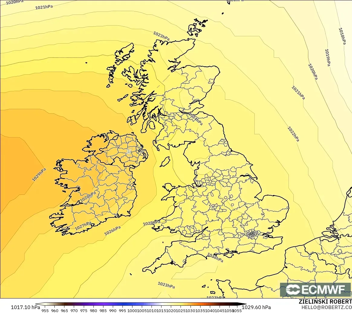 ECMWF IFS 0.25° modelo - Reino Unido, Presión