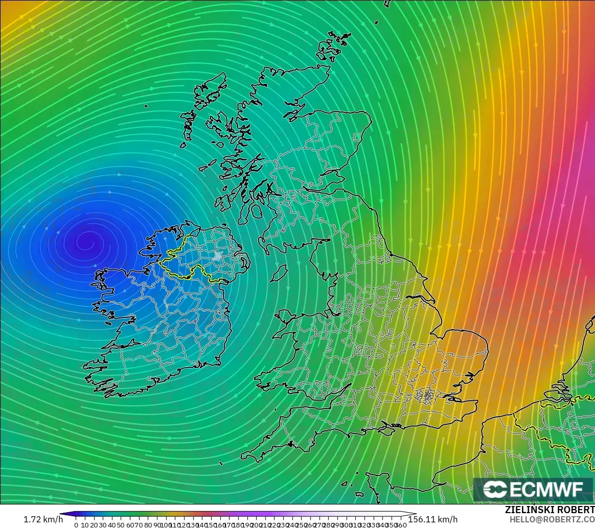ECMWF IFS 0.25° modelo - Reino Unido, Viento a 300 hPa (corriente en chorro)