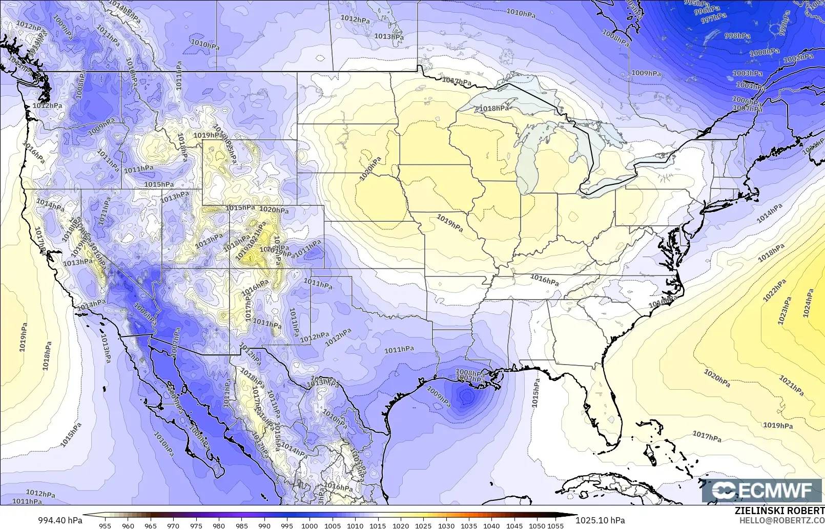 ECMWF IFS 0.25° modelo - Estados Unidos, Presión
