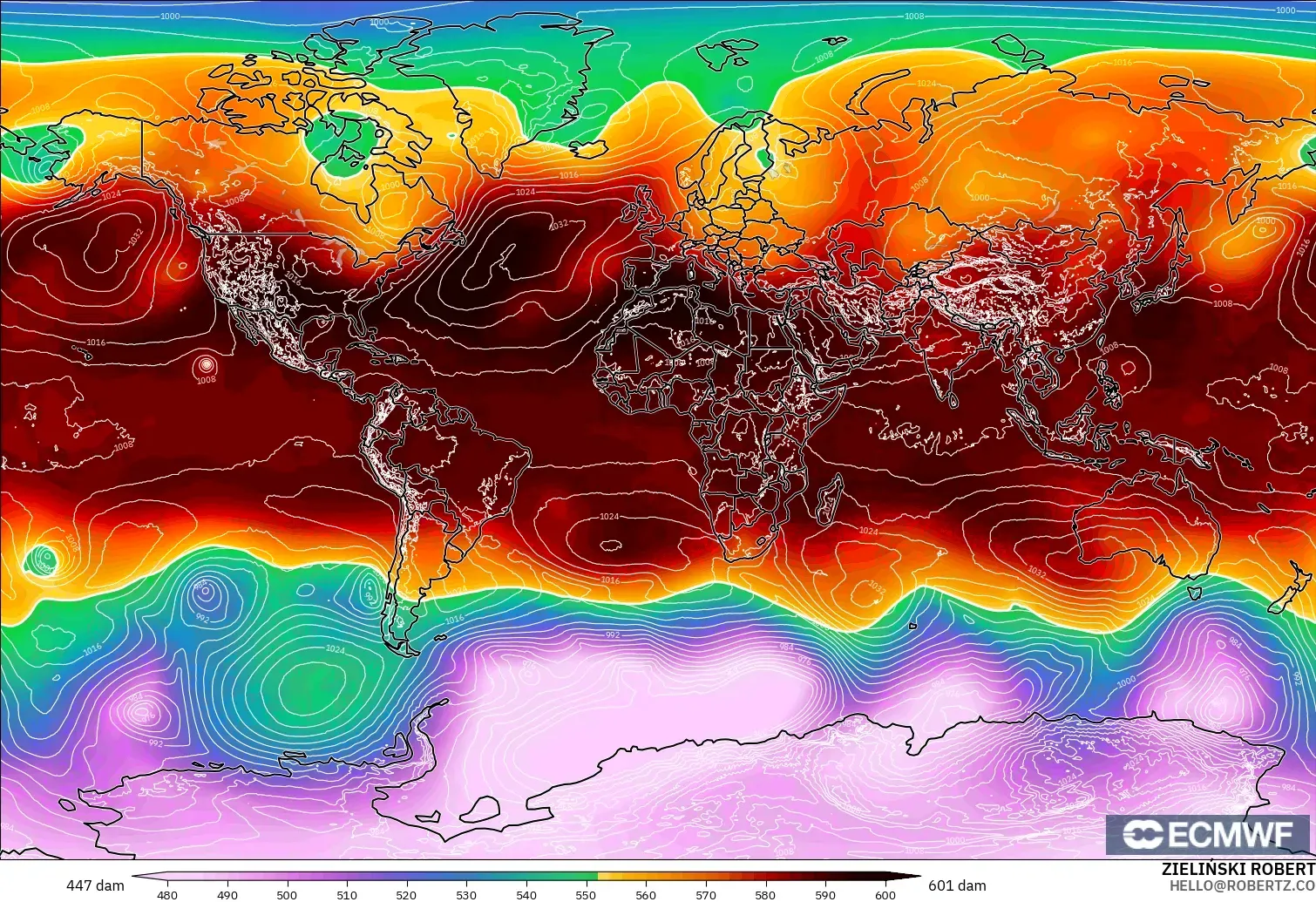ECMWF IFS 0.25° modelo - Mundo, Altura geopotencial a 500 hPa