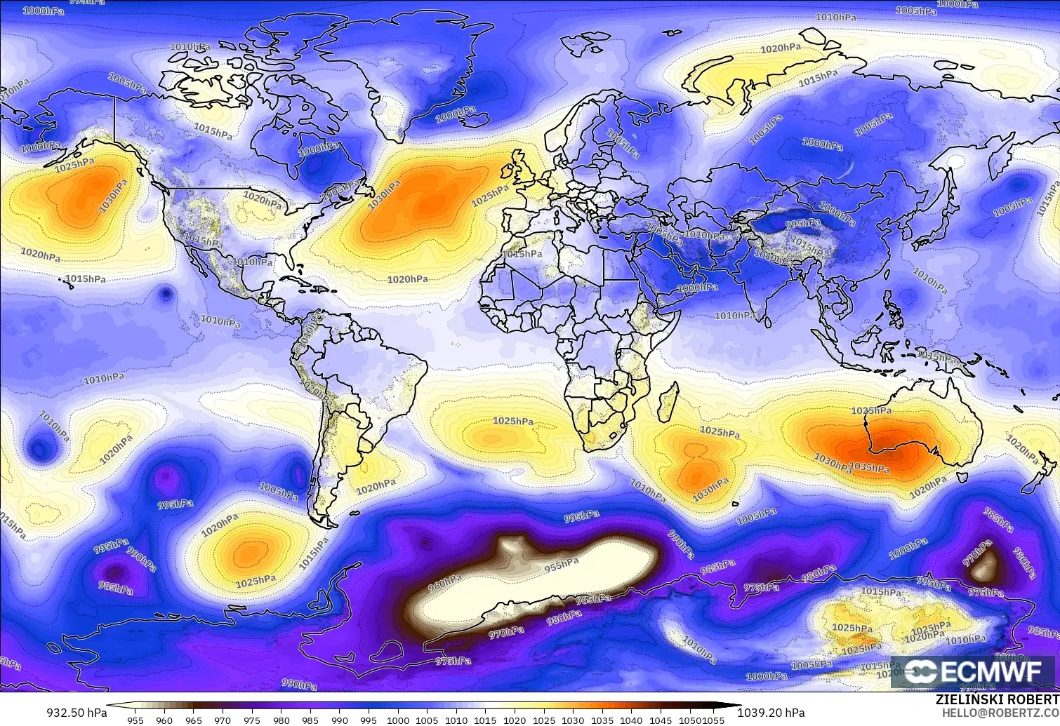 ECMWF IFS 0.25° modelo - Mundo, Presión