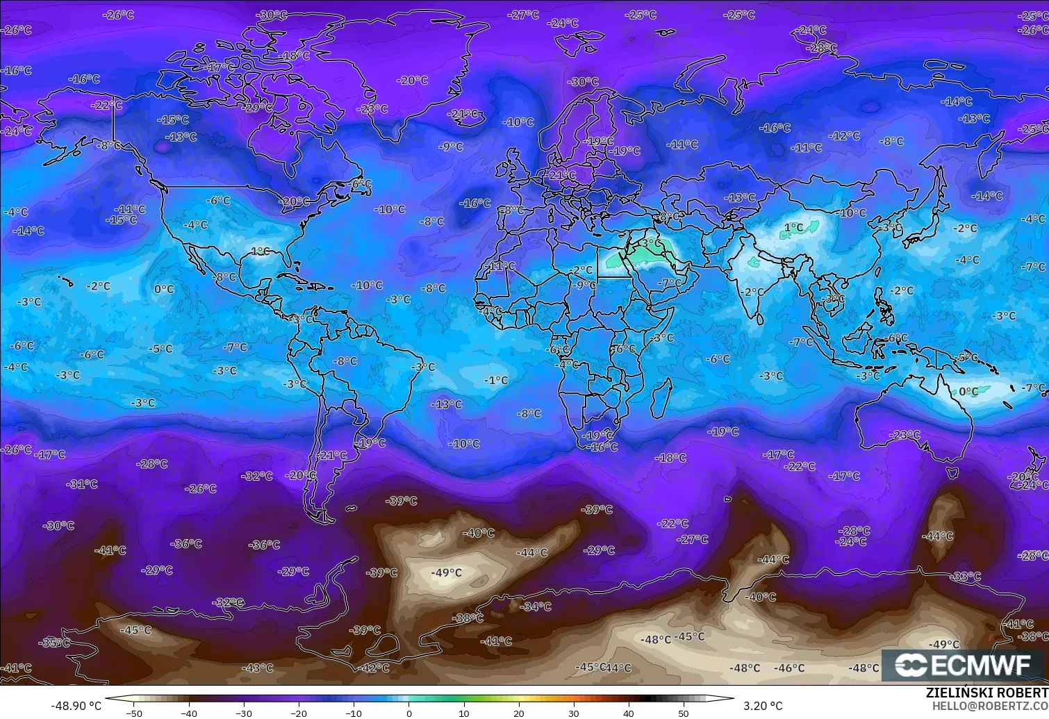 ECMWF IFS 0.25° modelo - Mundo, Temperatura a 500 hPa
