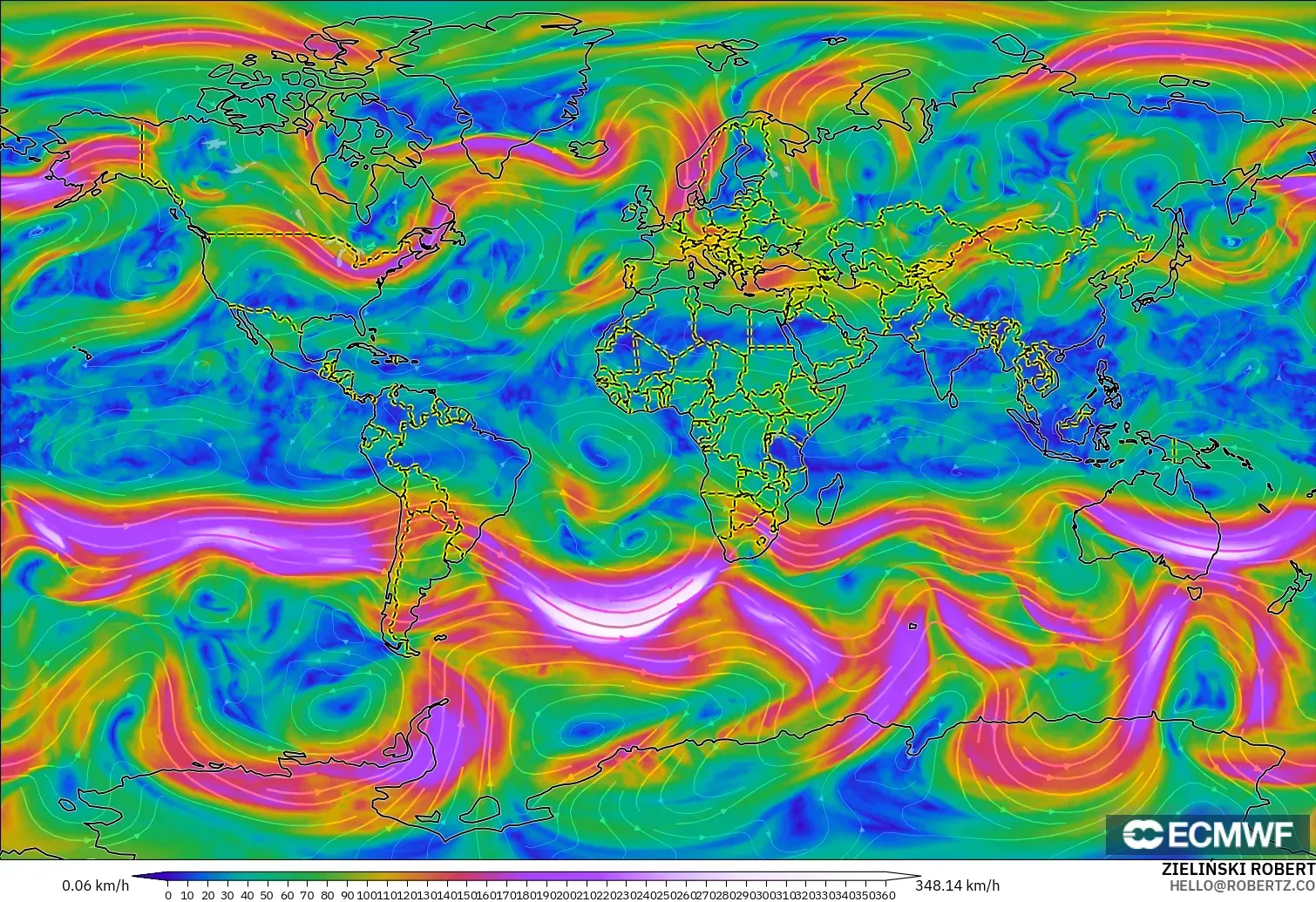 ECMWF IFS 0.25° modelo - Mundo, Viento a 300 hPa (corriente en chorro)
