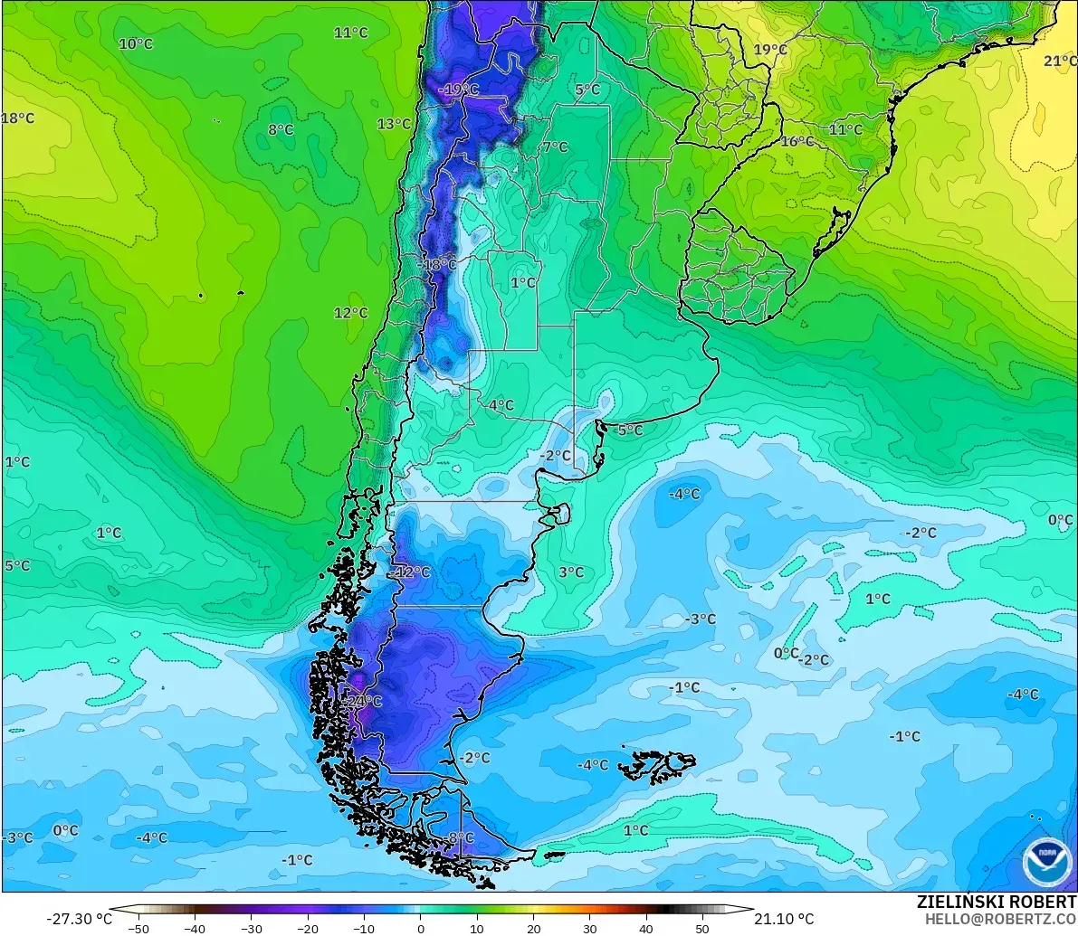 GFS modelo - Argentina, Punto de rocío a 2 m
