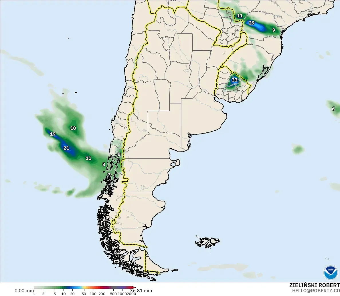 GFS modelo - Argentina, Acumulación de precipitación