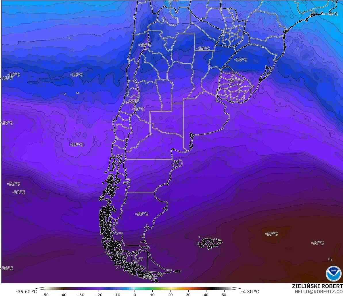 GFS modelo - Argentina, Temperatura a 500 hPa