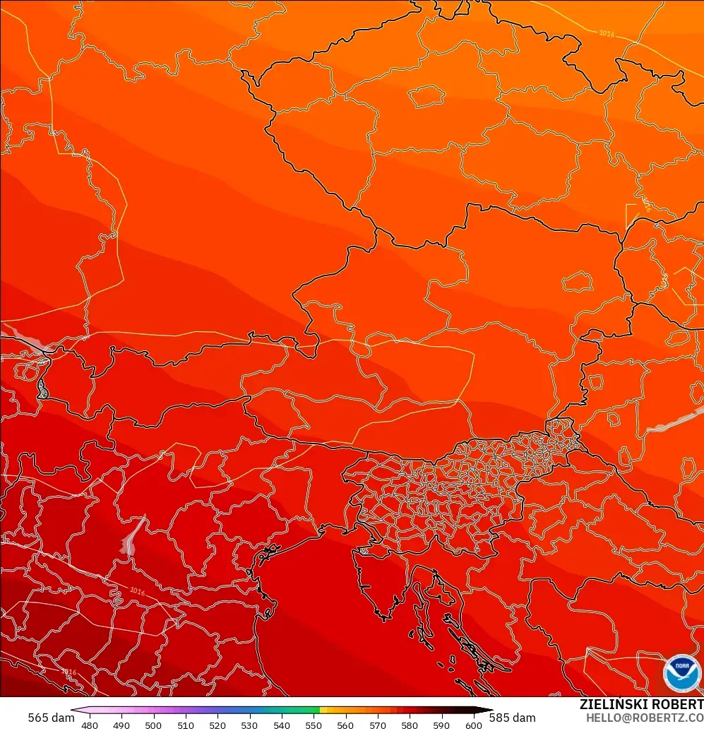 GFS modelo - Austria, Altura geopotencial a 500 hPa