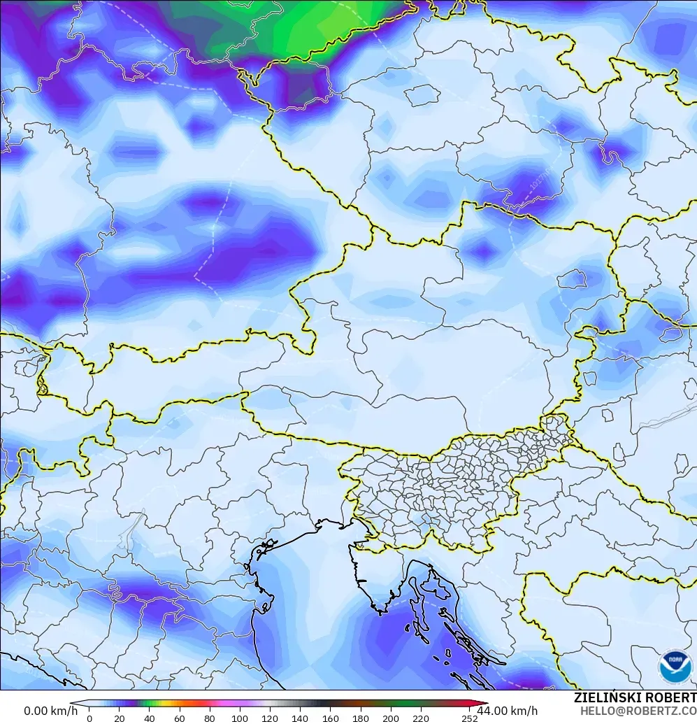 GFS modelo - Austria, Ráfagas de viento