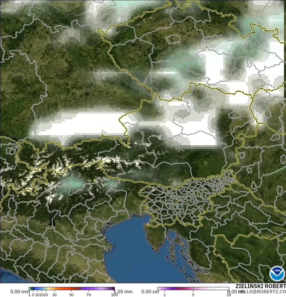 GFS modelo - Austria, Precipitación, nubes y presión