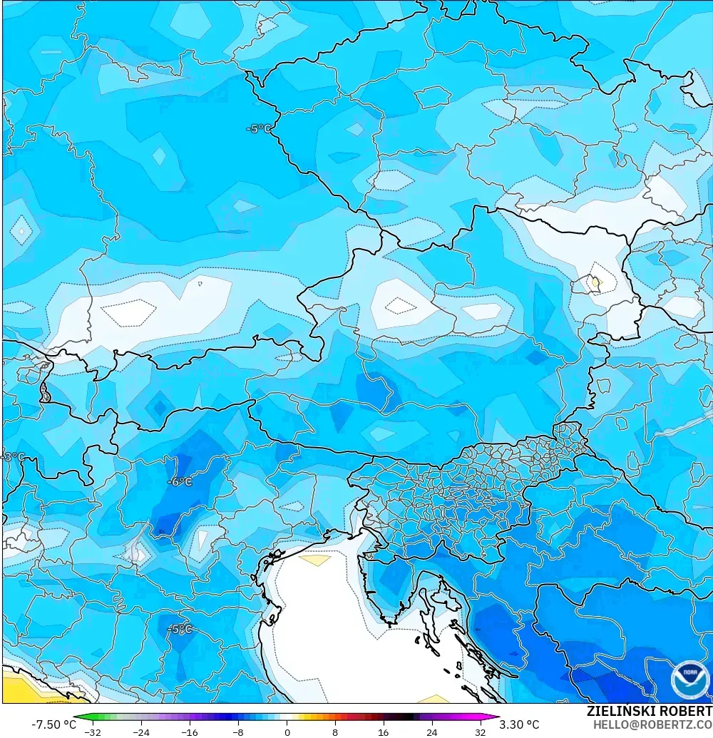 GFS modelo - Austria, Anomalía de temperatura a 2 m