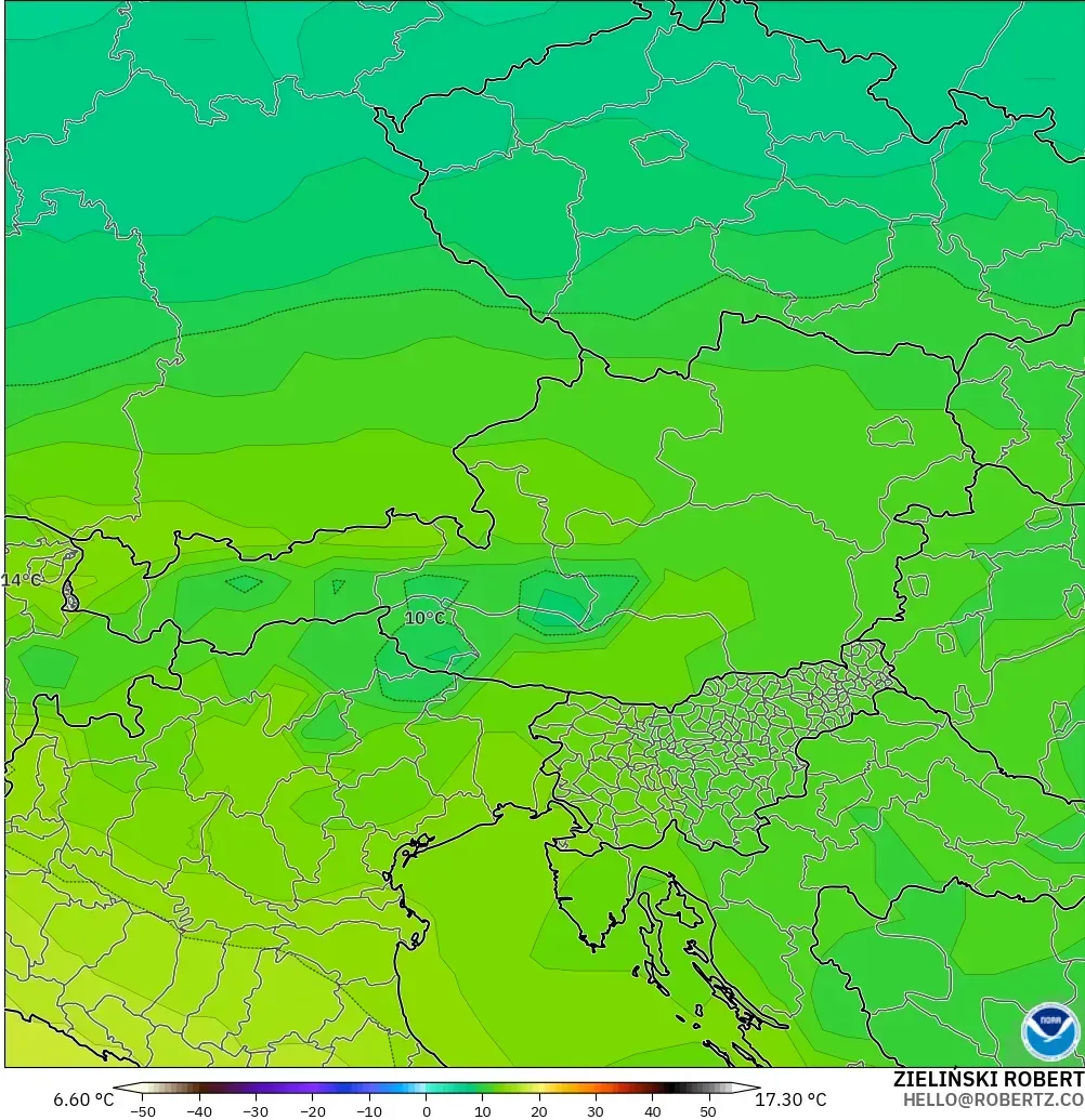 GFS modelo - Austria, Temperatura a 850 hPa