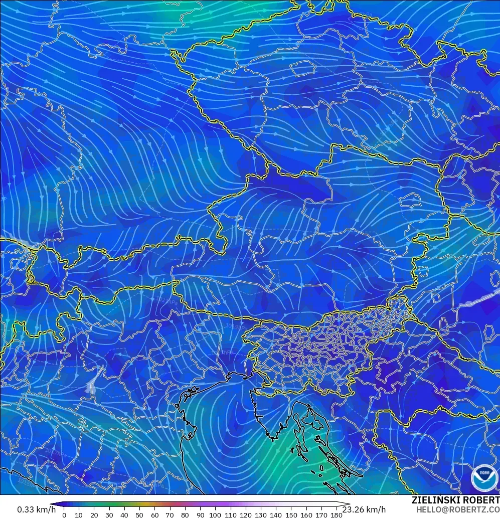 GFS modelo - Austria, Viento a 10 m