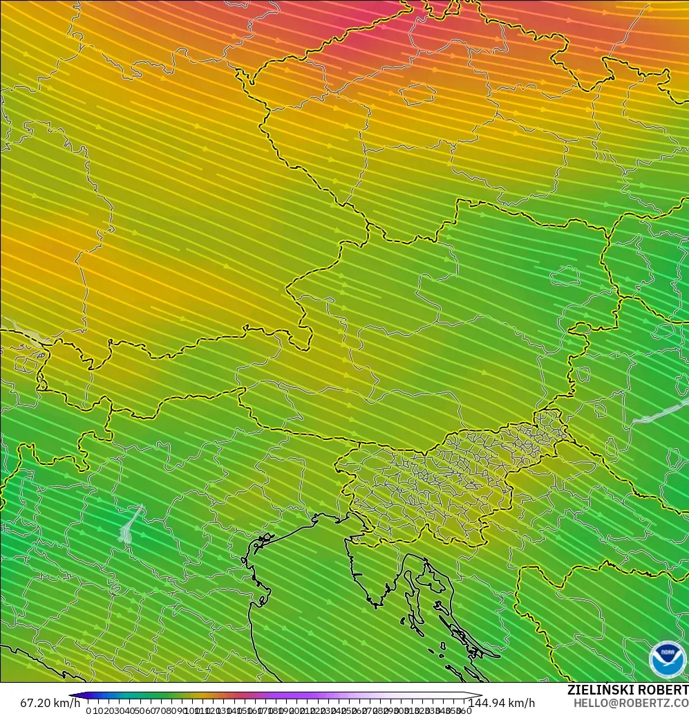 GFS modelo - Austria, Viento a 300 hPa (corriente en chorro)