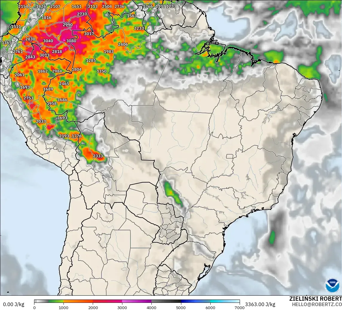 GFS modelo - Brasil, CAPE