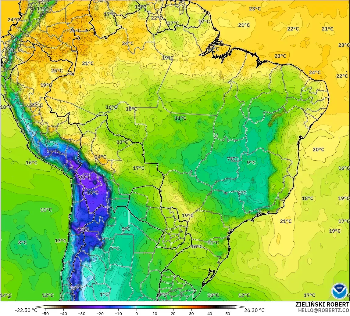 GFS modelo - Brasil, Punto de rocío a 2 m