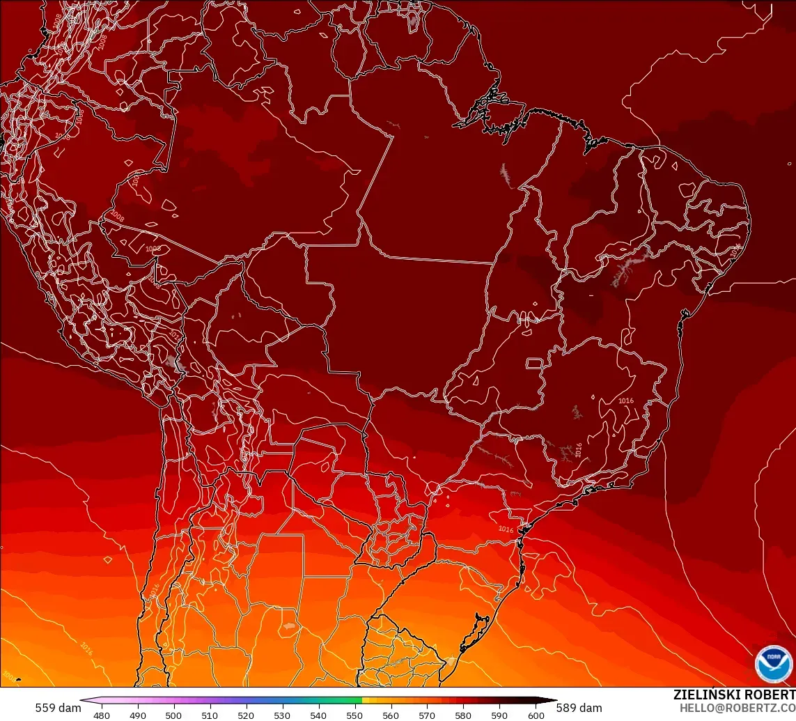 GFS modelo - Brasil, Altura geopotencial a 500 hPa