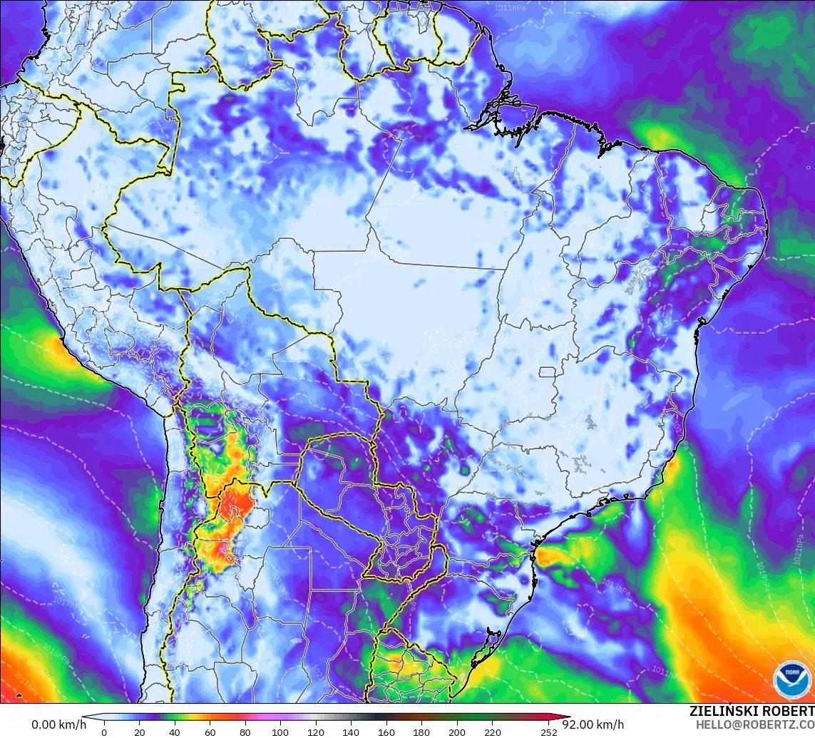 GFS modelo - Brasil, Ráfagas de Viento Máximas