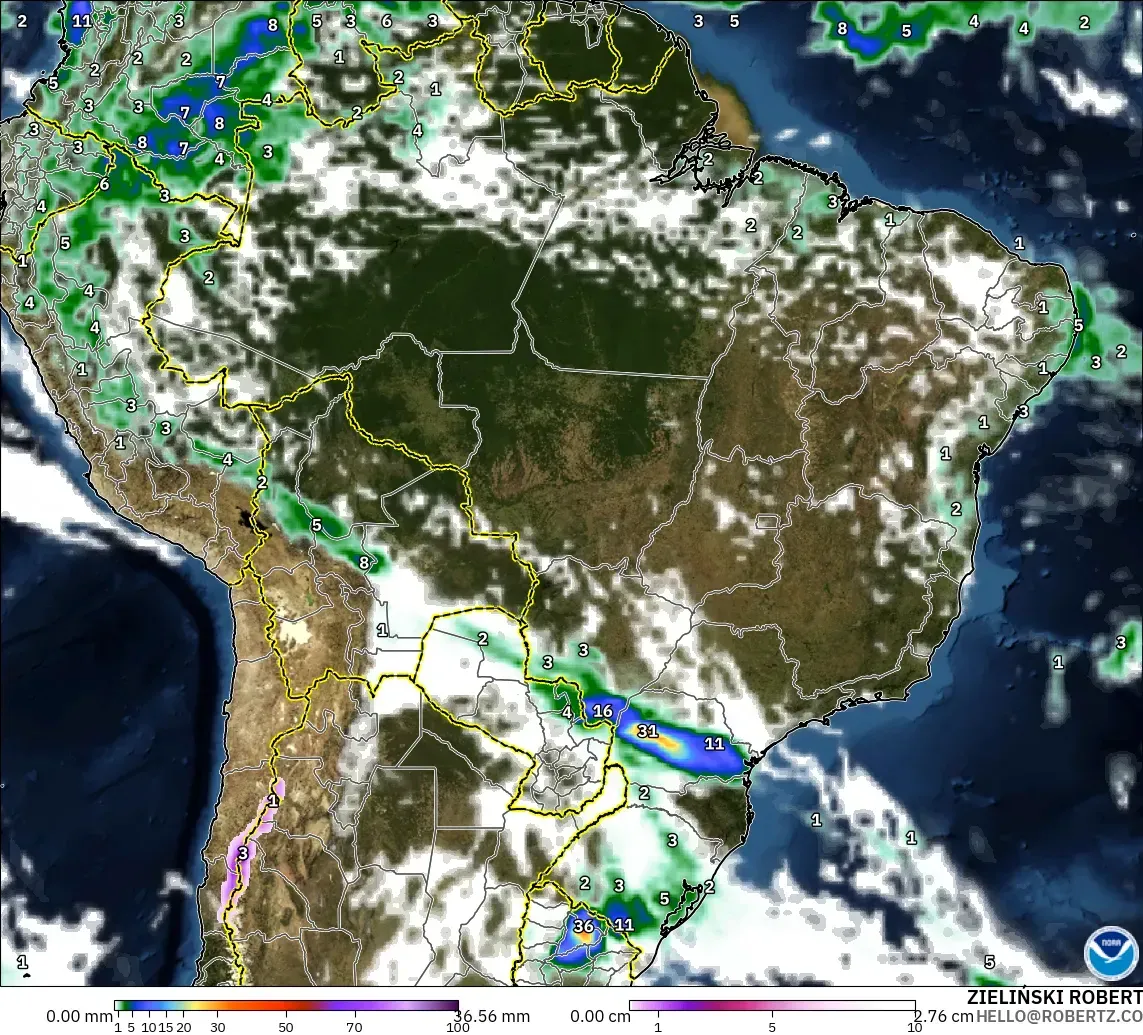 GFS modelo - Brasil, Precipitación, nubes y presión