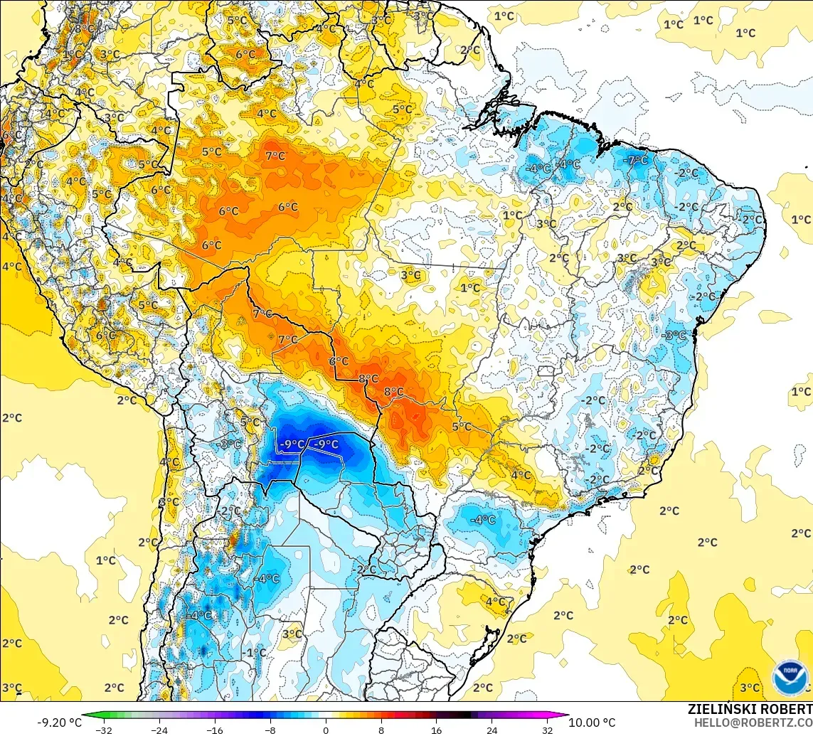GFS modelo - Brasil, Anomalía de temperatura a 2 m