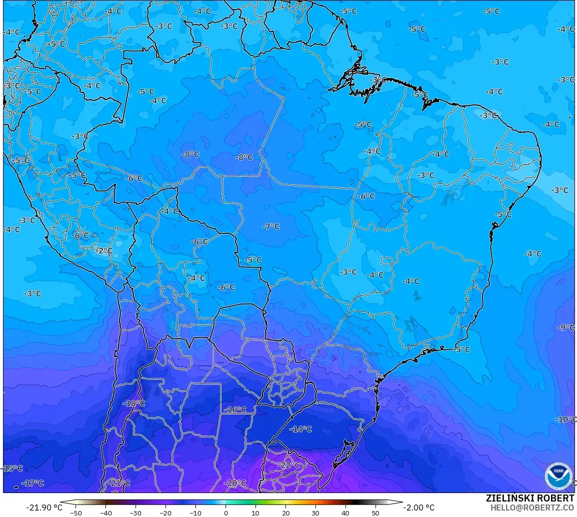 GFS modelo - Brasil, Temperatura a 500 hPa