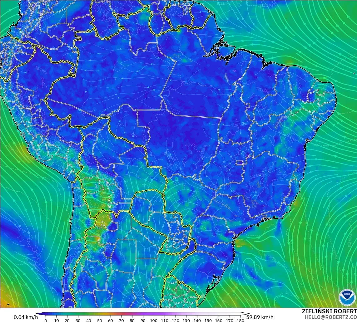 GFS modelo - Brasil, Viento a 10 m