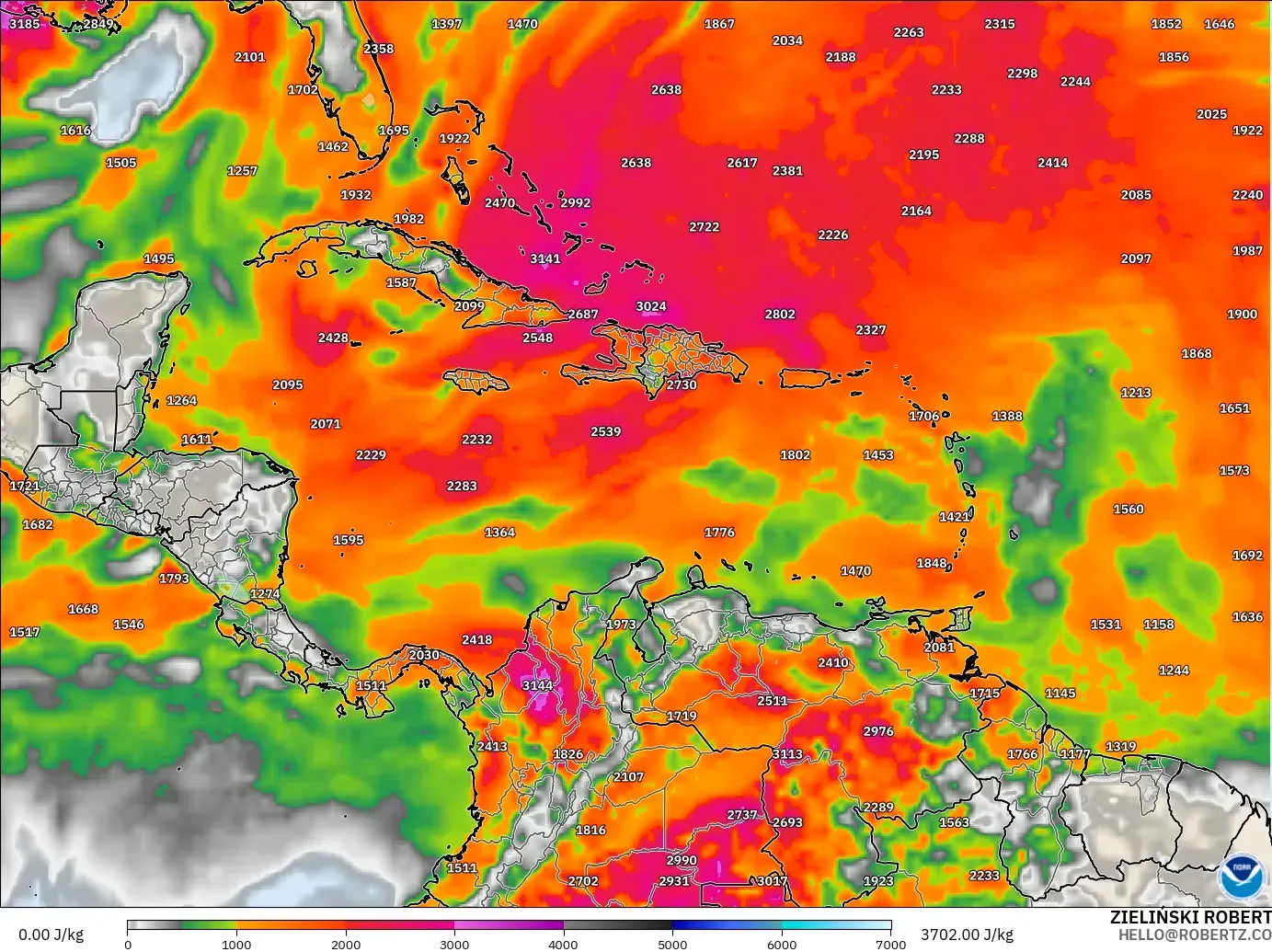 GFS modelo - Caribe, CAPE