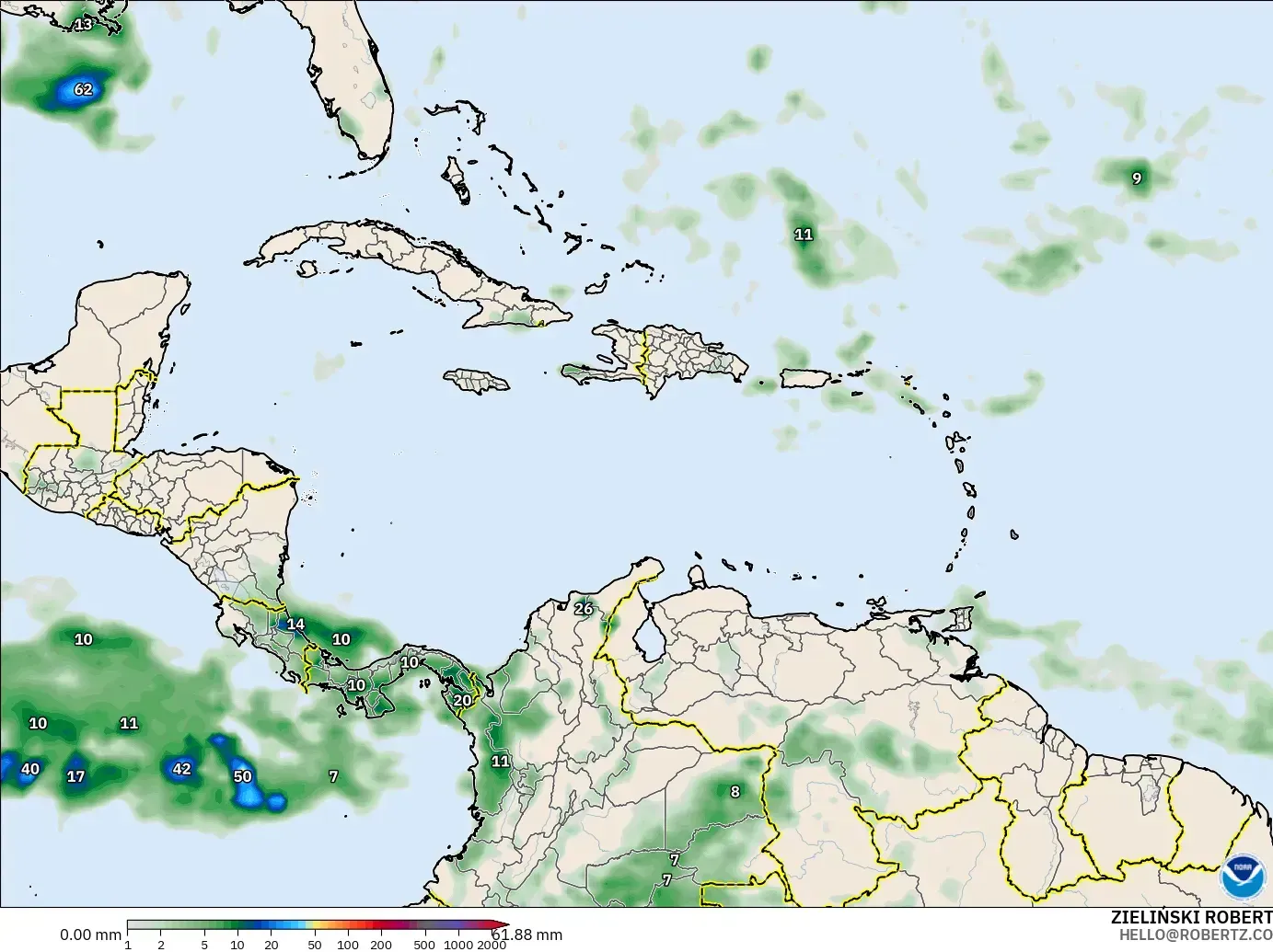 GFS modelo - Caribe, Acumulación de precipitación