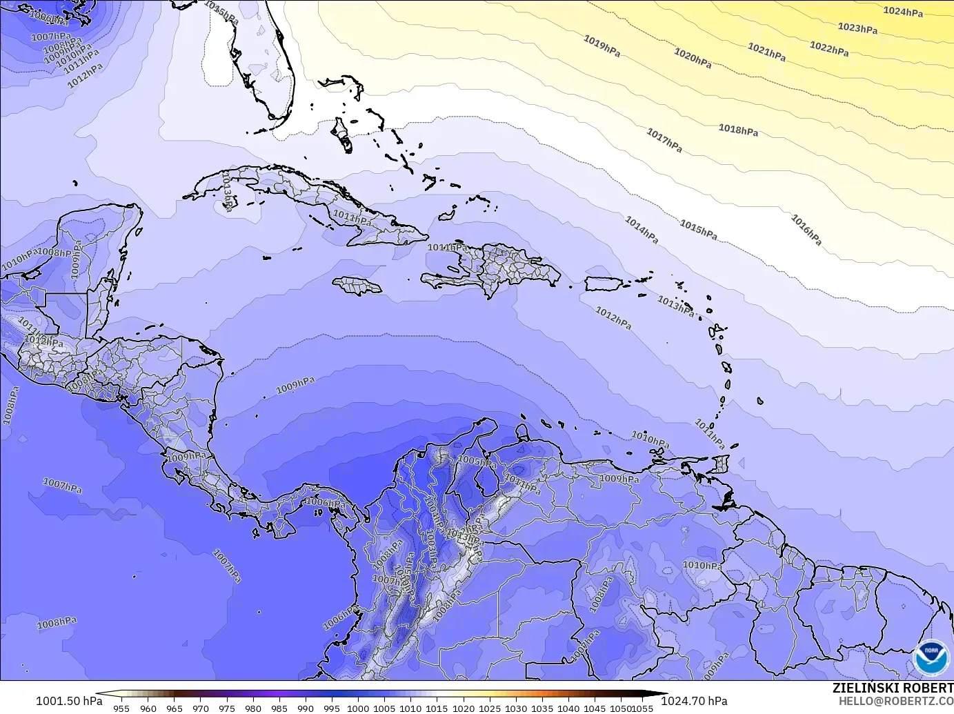 GFS modelo - Caribe, Presión