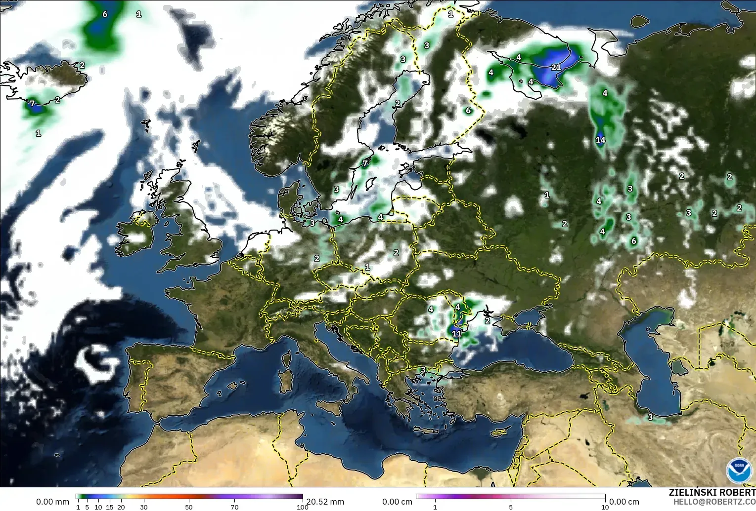GFS modelo - Europa, Precipitación, nubes y presión
