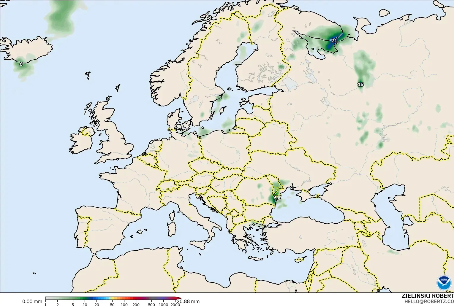 GFS modelo - Europa, Acumulación de precipitación