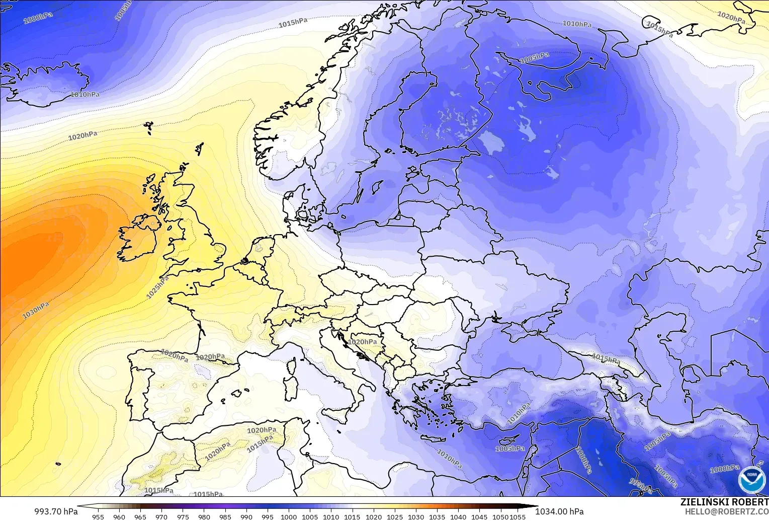 GFS modelo - Europa, Presión