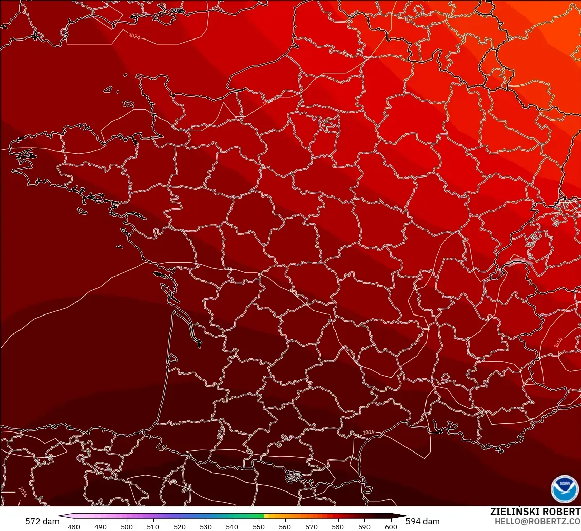 GFS modelo - Francia, Altura geopotencial a 500 hPa