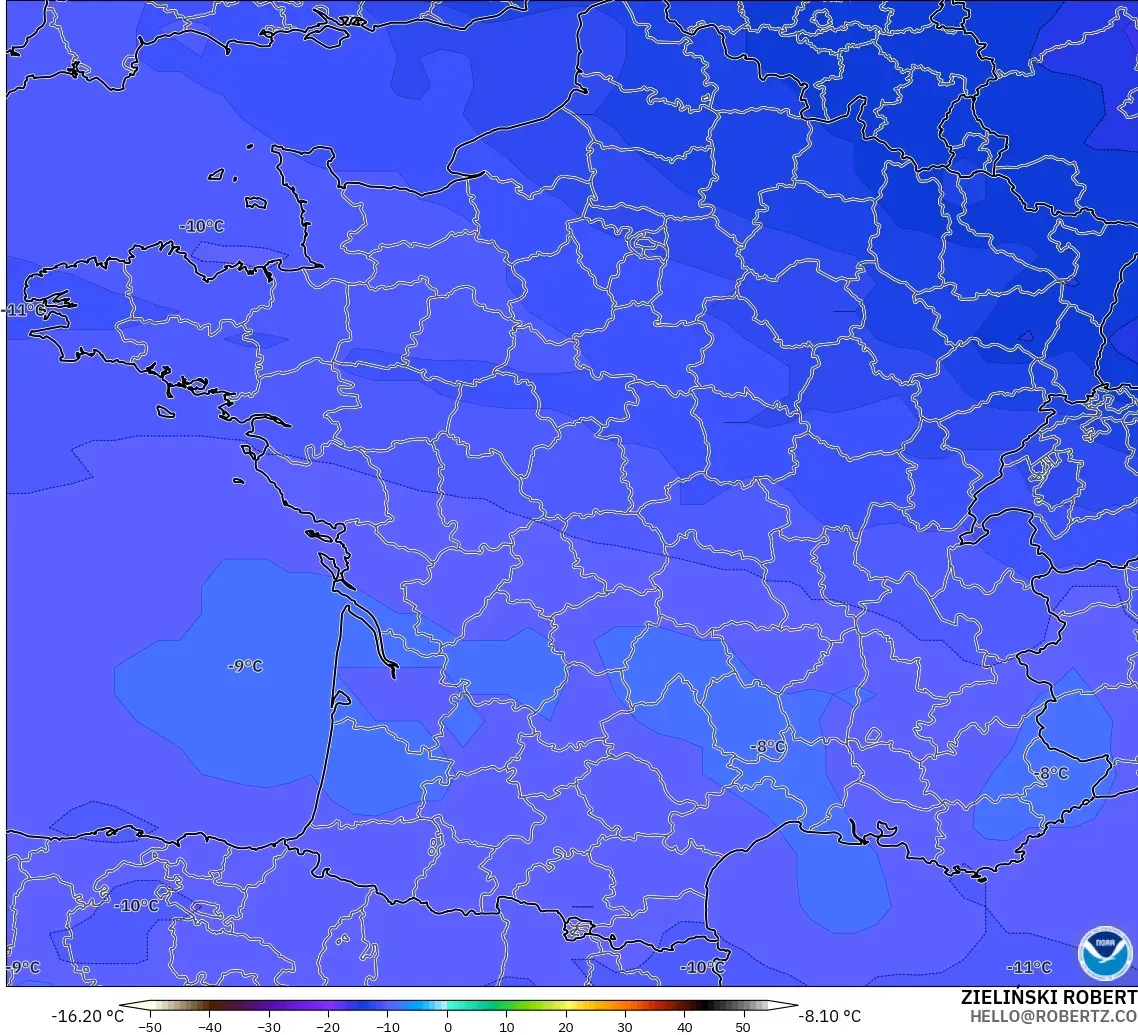 GFS modelo - Francia, Temperatura a 500 hPa
