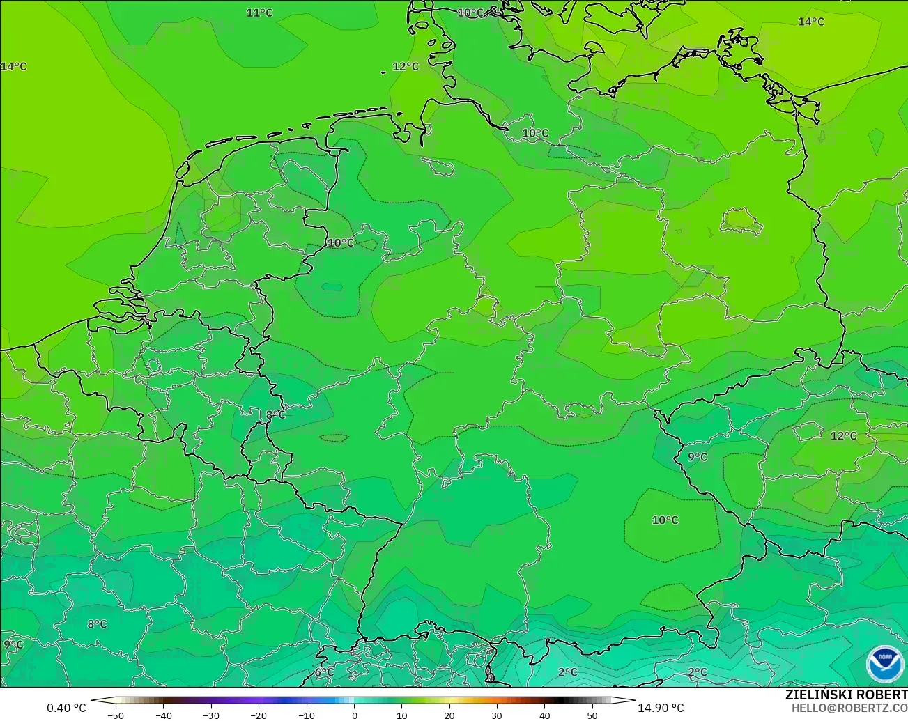 GFS modelo - Alemania, Punto de rocío a 2 m