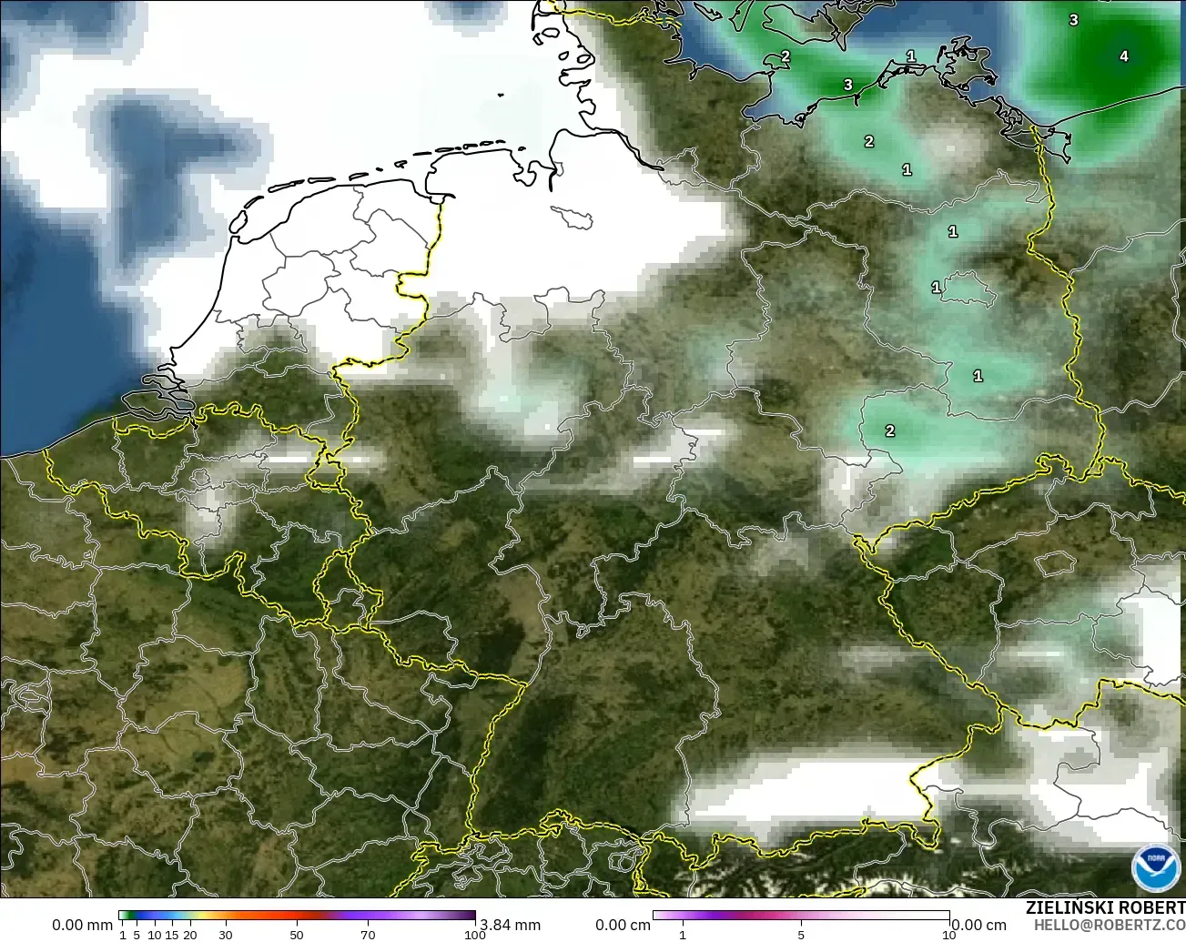 GFS modelo - Alemania, Precipitación, nubes y presión