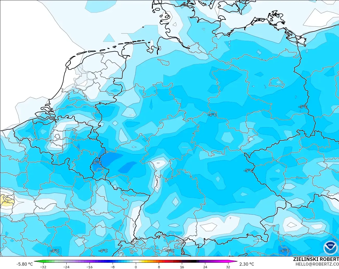 GFS modelo - Alemania, Anomalía de temperatura a 2 m