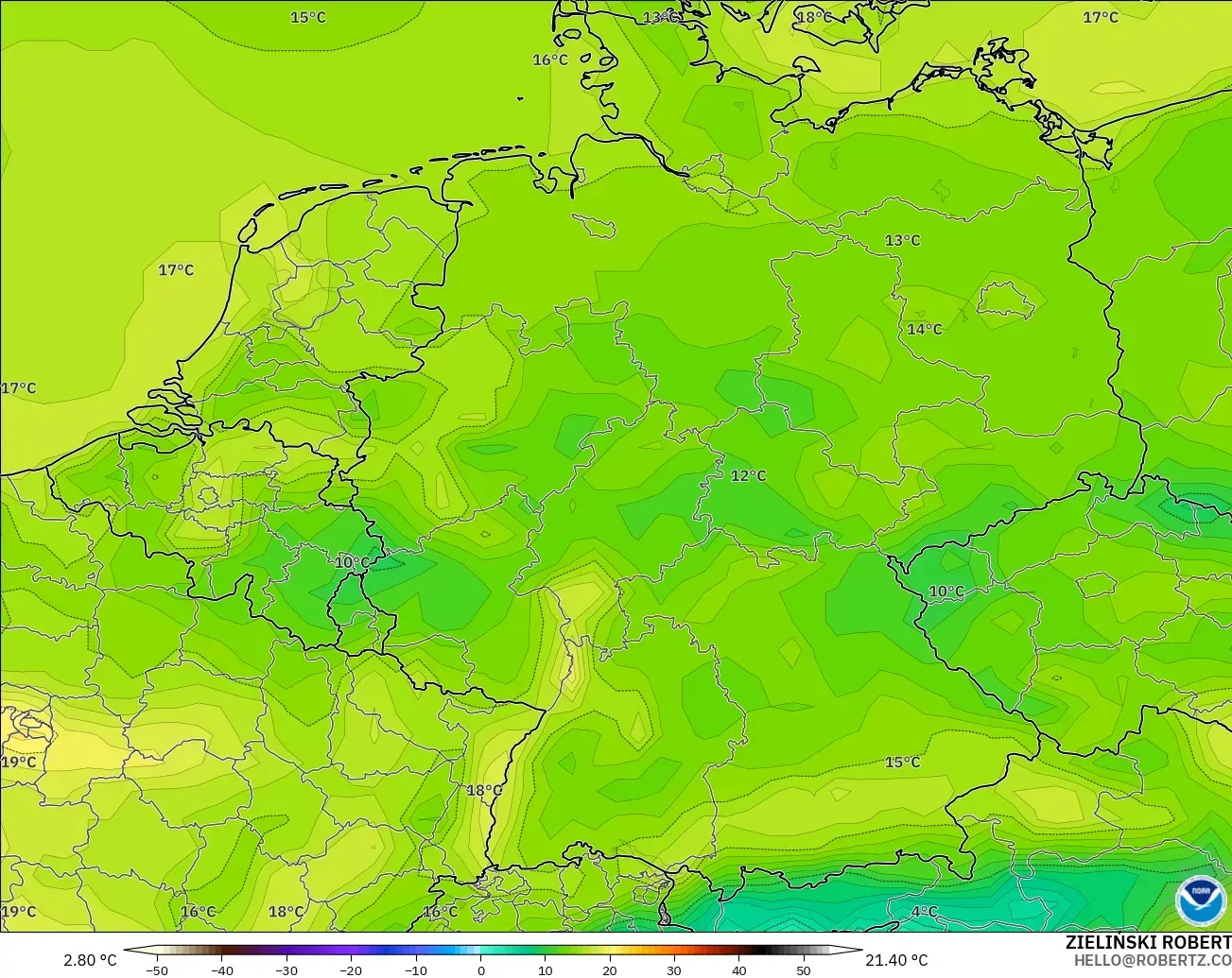 GFS modelo - Alemania, Temperatura a 2 m