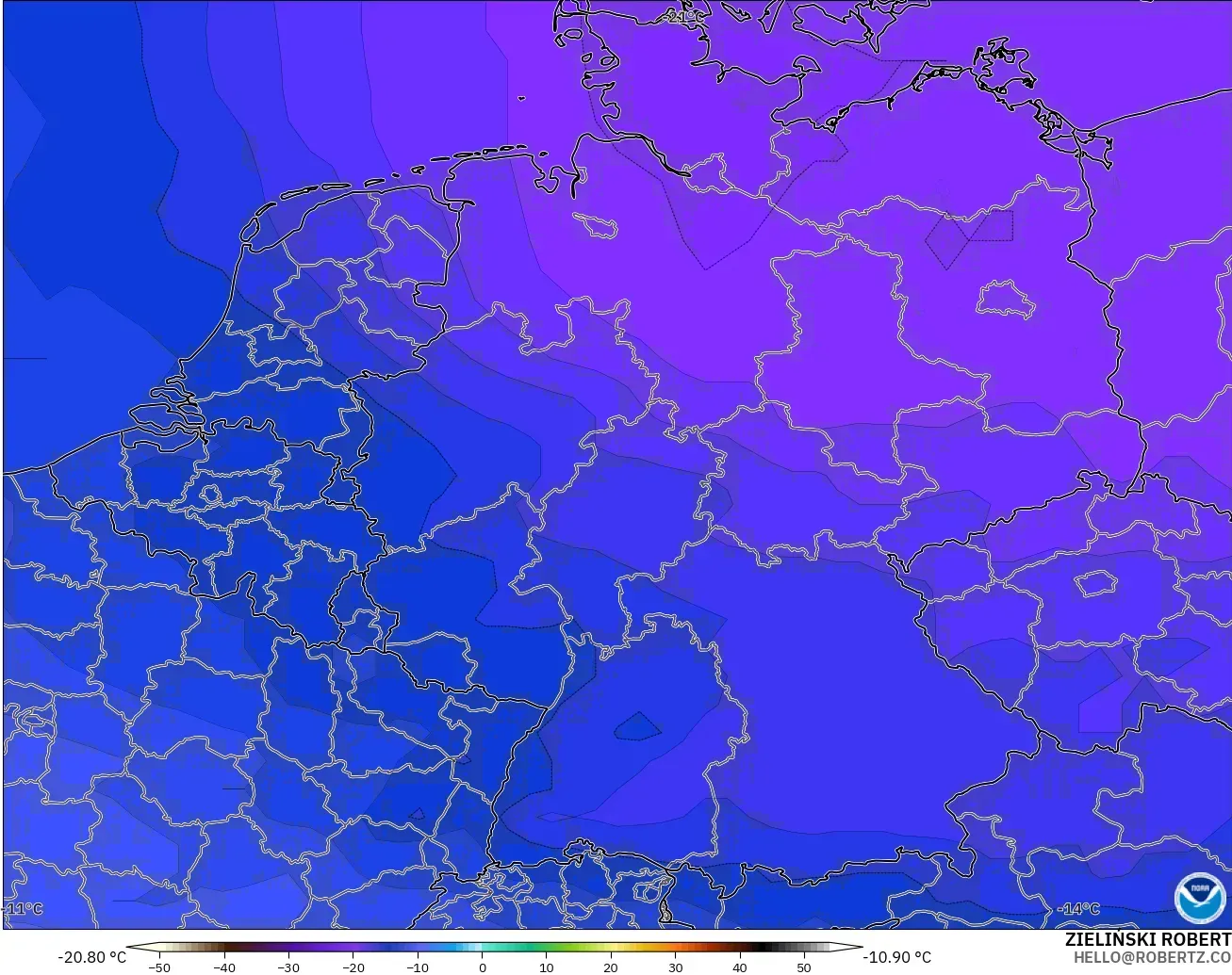 GFS modelo - Alemania, Temperatura a 500 hPa