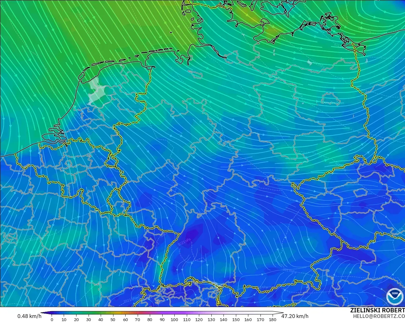 GFS modelo - Alemania, Viento a 10 m